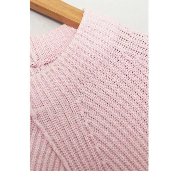 Free People Baby Pink Too Good Pullover Sweater S Mock Neck Raglan Long Sleeves - Picture 9 of 16